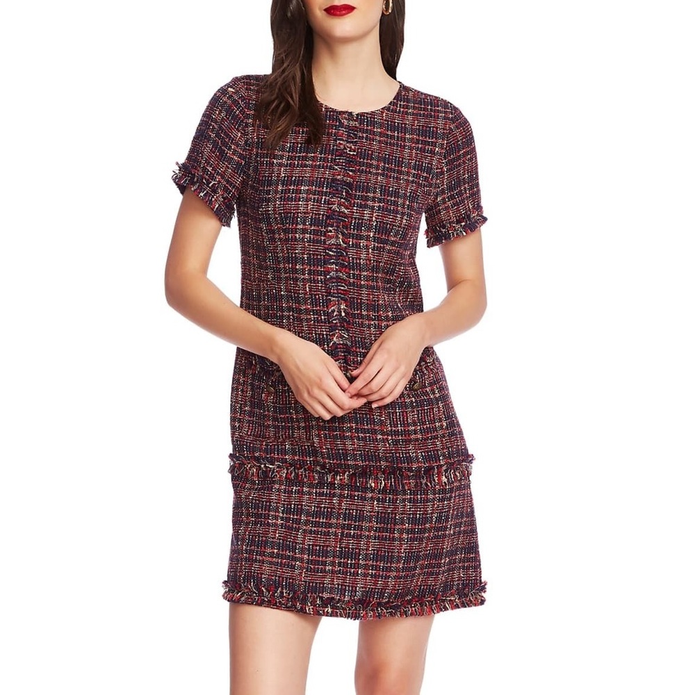 NWT COURT &  ROWE Preppy Tweed Fringe Trim Dress